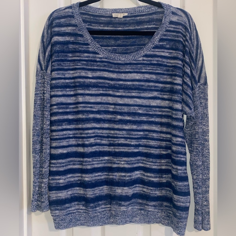 Eileen Fisher Organic Blend Blue and White Striped‎ Scoop Neck Sweater
